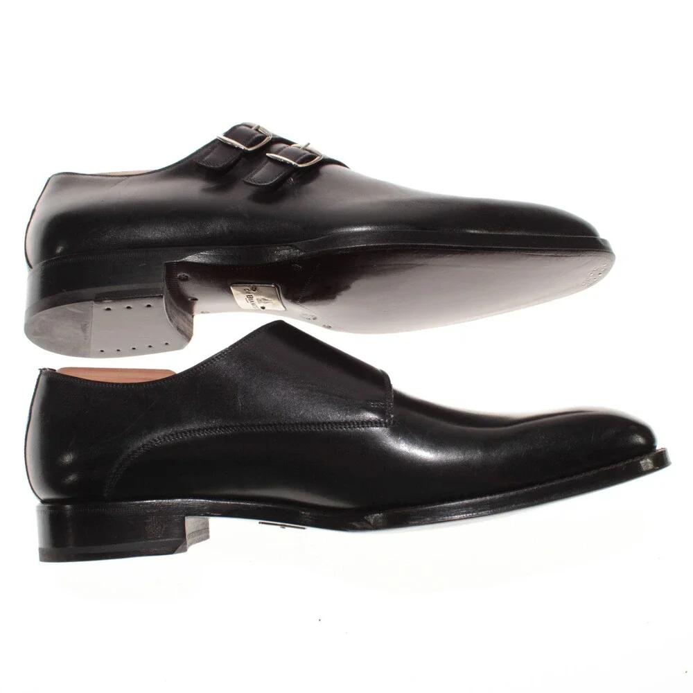Di Bianco NWD Double Monk Strap Dress Shoes Size 9 US in Black Leather